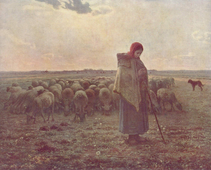 Shepherdess with her Flock by Jean-Francois Millet — hand-painted animal oil painting reproduction on canvas