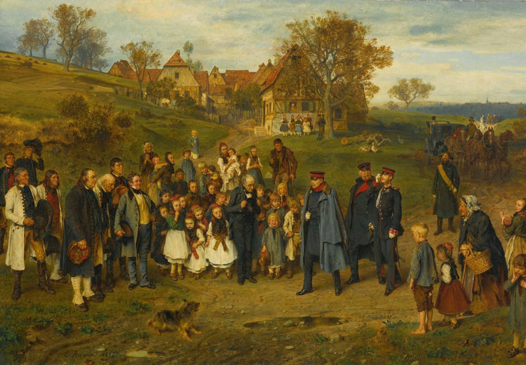 His Highness on a journey spreading peace (Otto Von Bismarck and His Prussian Officers Touring a Village After the Austro-prussian War of 1866) - Ludwig Knaus