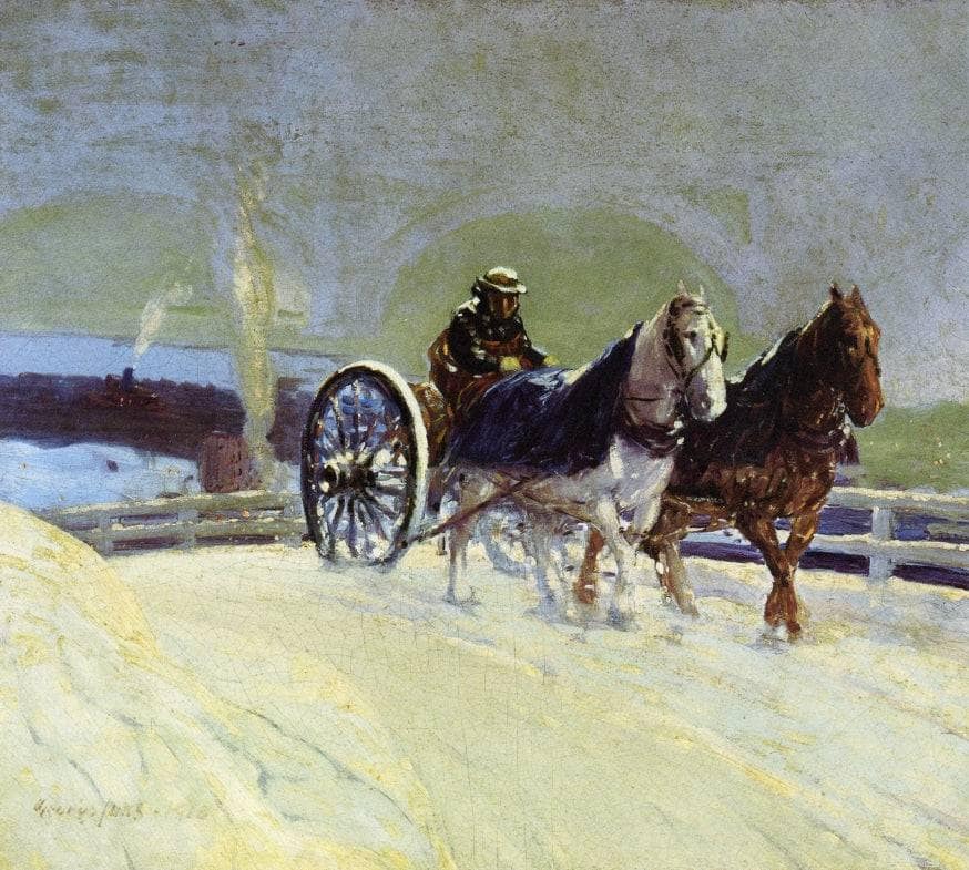Hitch Team by George Luks — hand-painted animal oil painting reproduction on canvas