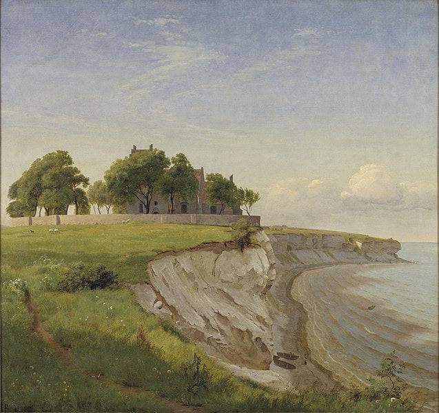 Højerup Church on the Cliffs of Stevns, Zealand   KMS6650   Statens Museum for Kunst by P. C. Skovgaard — hand-painted landscape oil painting reproduction on canvas