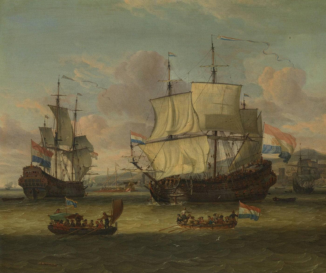 Hollandse Straatvaarders Bij Een Haven Aan De Middellandse Zee-hollandse Straatvaarders Bij Een Middellandse-zeehaven-dutch Ships in a Mediterranean Roadstead by Abraham Storck — hand-painted seascapes oil painting reproduction on canvas
