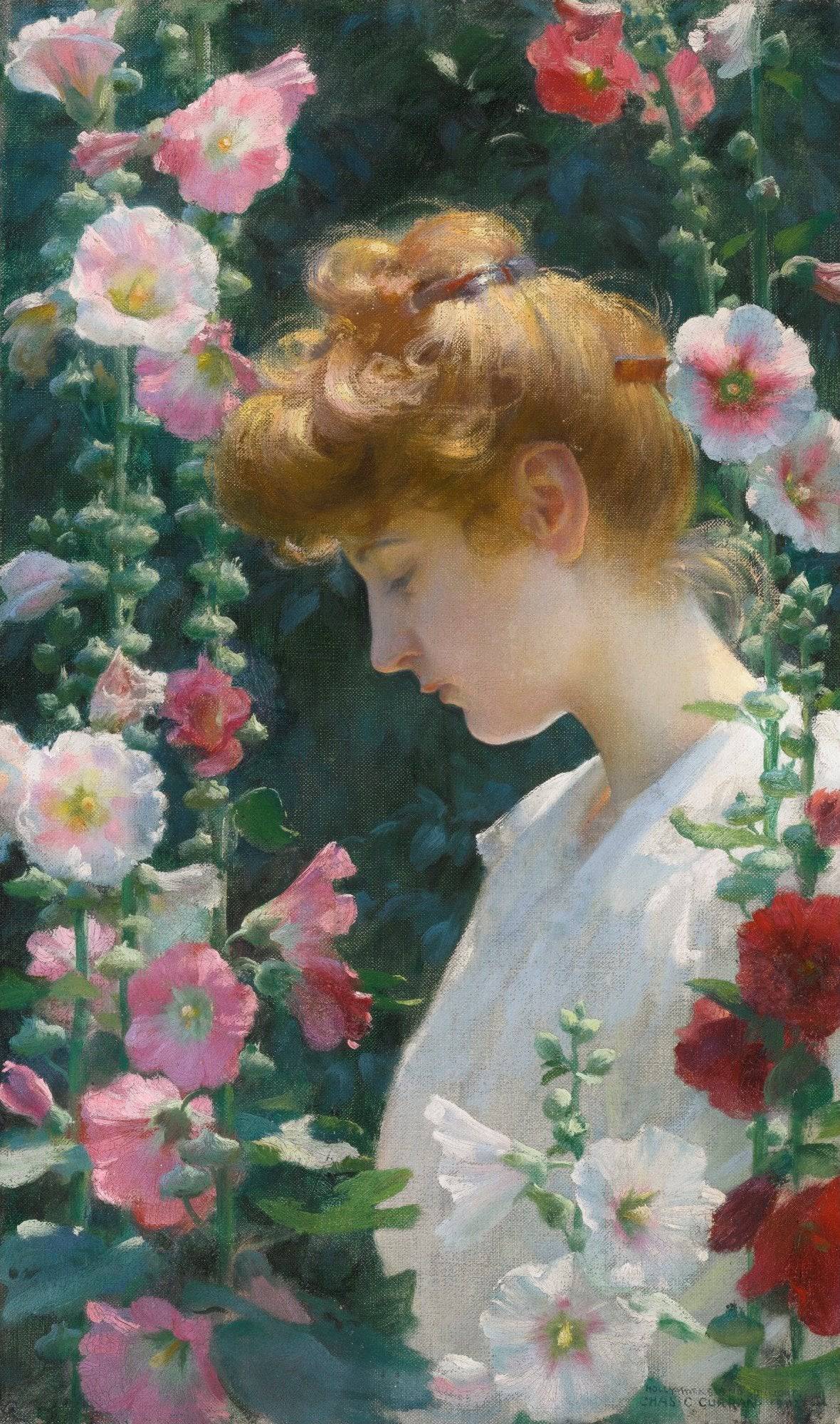 Hollyhocks and Sunlight - Charles Courtney Curran