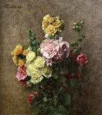 Hollyhocks without Vase by Henri Fantin-Latour — hand-painted botanical oil painting reproduction on canvas