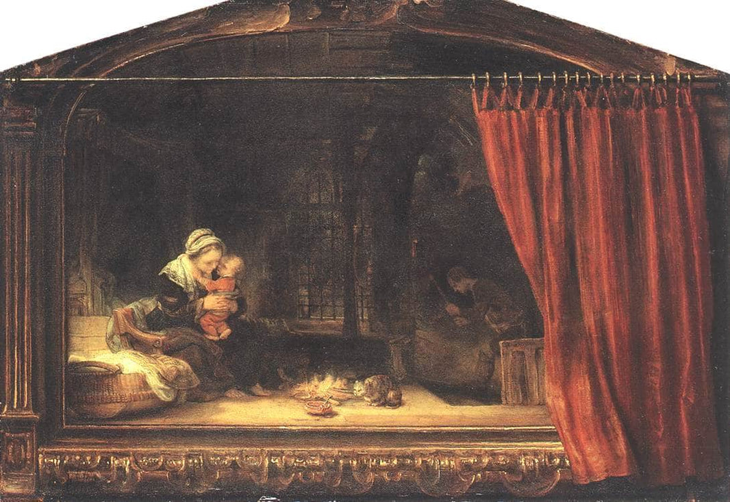 Holy Family with a Curtain by Rembrandt — hand-painted portrait oil painting reproduction on canvas