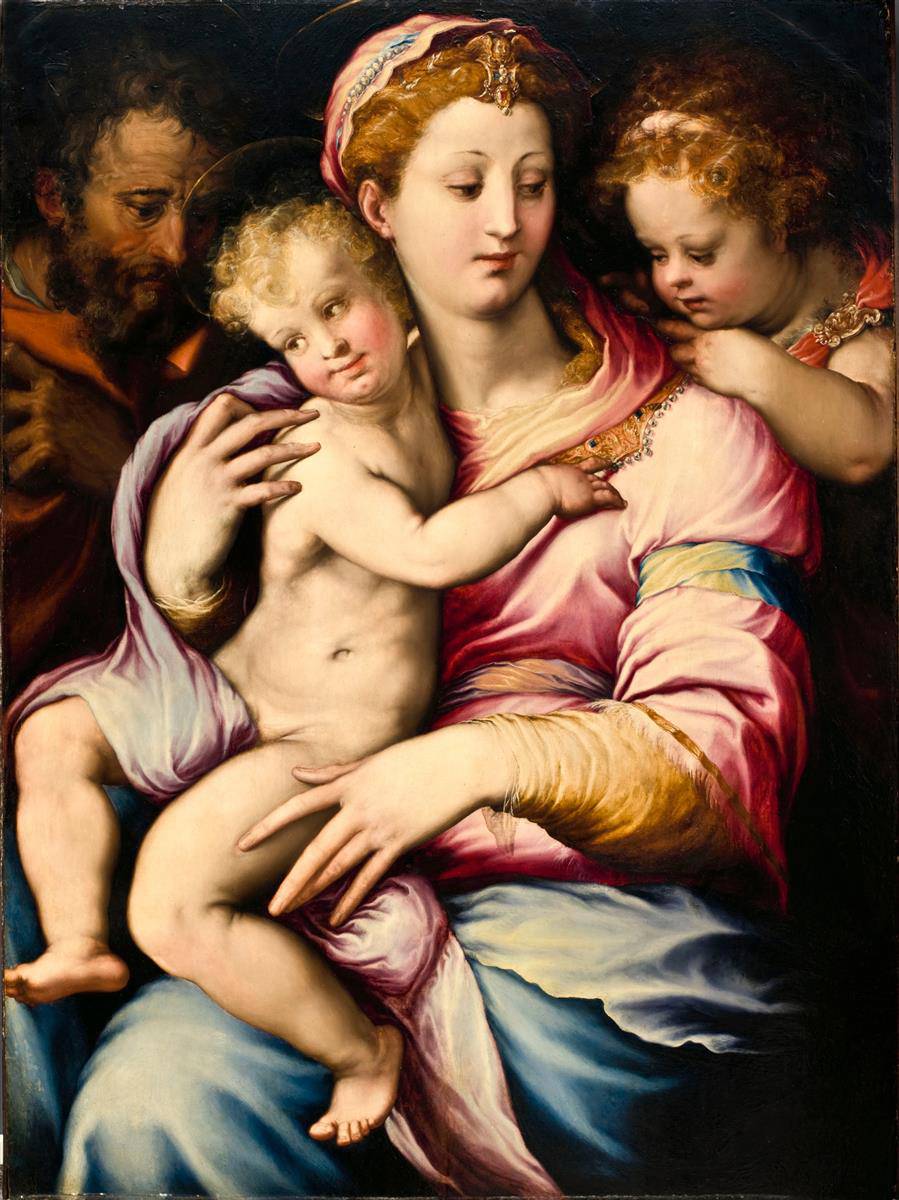 Holy Family with Saint John the Baptist by Francesco de' Rossi (Francesco Salviati), "Cecchino", hand-painted portrait oil painting reproduction on canvas