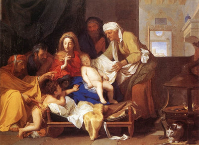 Holy Family with the Adoration of the Child by Charles Le Brun — oil painting reproduction