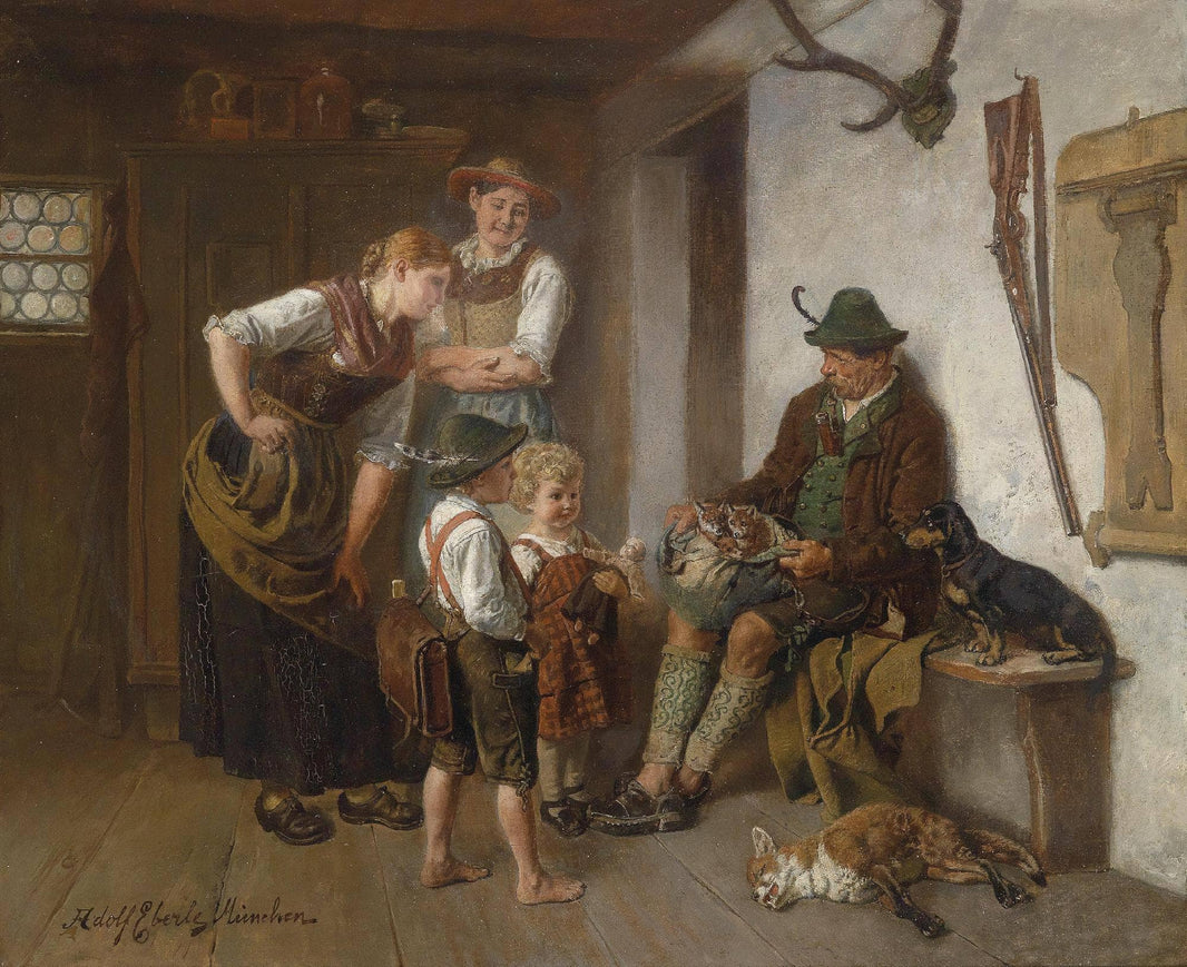 Homecoming of the hunter by Adolf Eberle — hand-painted portrait oil painting reproduction on canvas