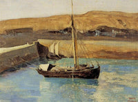 Honfleur Fishing Boat by Camille Corot — hand-painted landscape oil painting reproduction on canvas