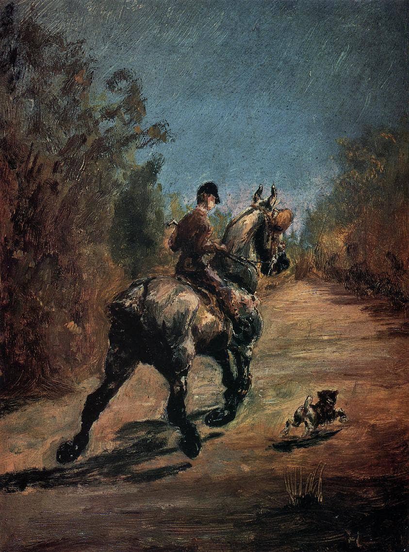 Horse and Rider with a Little Dog by Henri de Toulouse-Lautrec — hand-painted animal oil painting reproduction on canvas