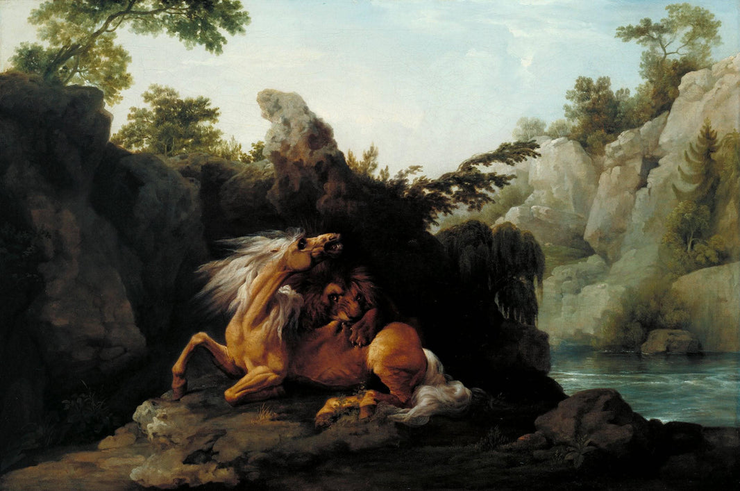 Horse Devoured by a Lion by George Stubbs — hand-painted animal oil painting reproduction on canvas