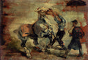 Horse Fighting His Groom by Henri de Toulouse-Lautrec — hand-painted animal oil painting reproduction on canvas