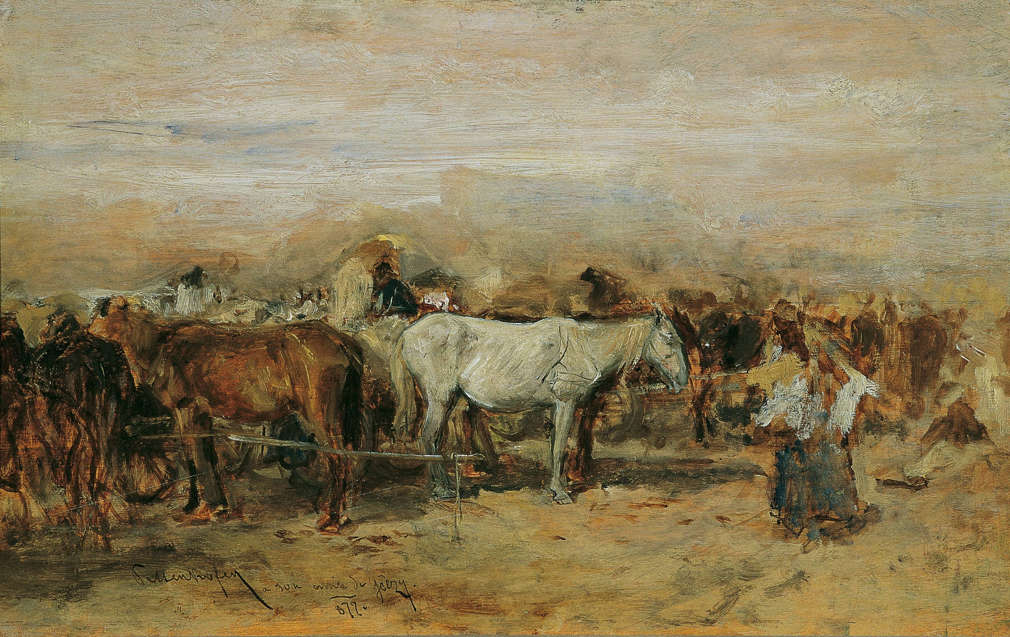 Horse market in Szolnok II - August von Pettenkofen