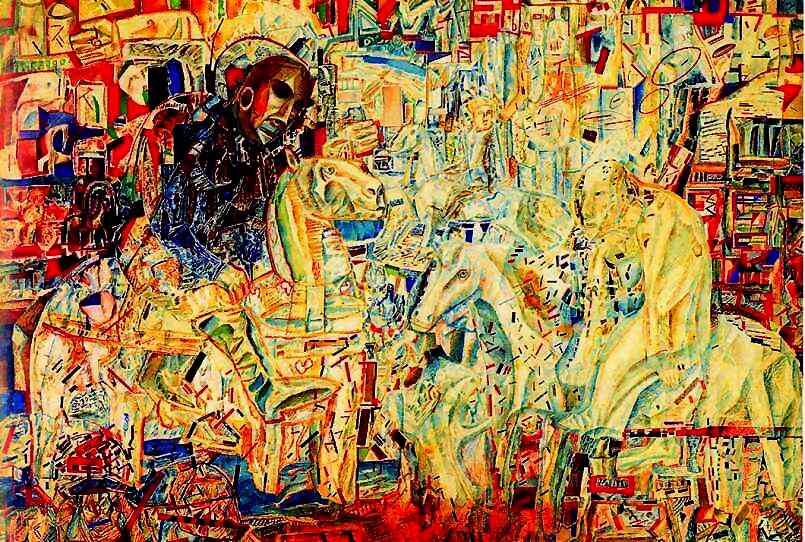 Horsemen by Pavel Filonov — hand-painted abstract oil painting reproduction on canvas