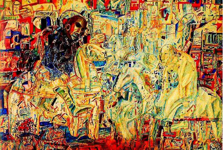 Horsemen by Pavel Filonov — hand-painted abstract oil painting reproduction on canvas