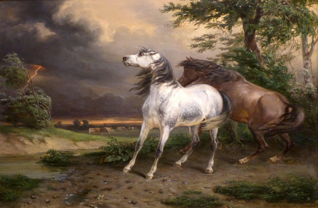 Horses Frightened by the Storm by Carle Vernet — hand-painted animal oil painting reproduction on canvas