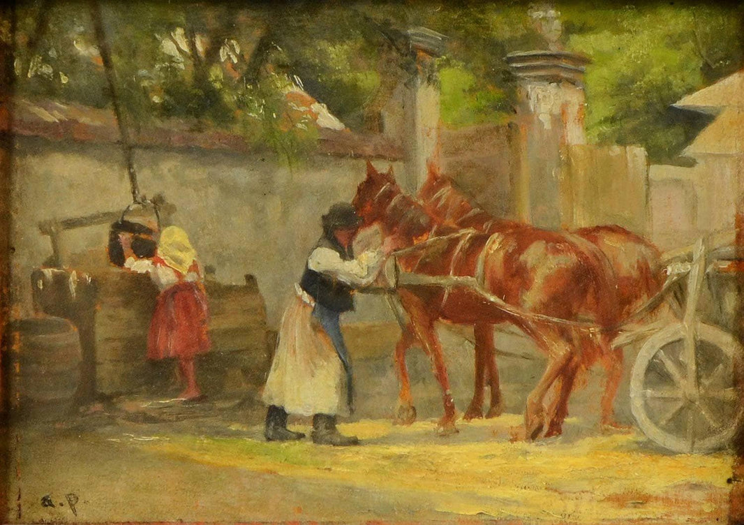 Horses in Harness by August von Pettenkofen — hand-painted animal oil painting reproduction on canvas
