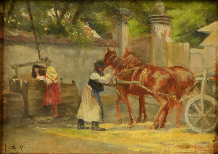 Horses in Harness by August von Pettenkofen — hand-painted animal oil painting reproduction on canvas