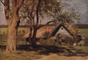 House with broom trees. by Isaac Levitan — hand-painted botanical oil painting reproduction on canvas