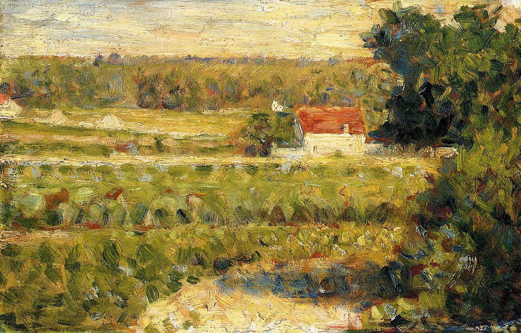 House with Red Roof by Georges Seurat — hand-painted landscape oil painting reproduction on canvas