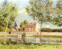 Houses on the banks of the Loing by Alfred Sisley — hand-painted architectural oil painting reproduction on canvas
