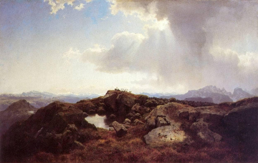 Høyfjellslandskap Med Opptrekkende Uvær by Hans Gude — hand-painted landscape oil painting reproduction on canvas