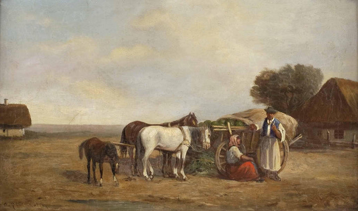 Hungarian Farmers with Wagon by August von Pettenkofen — hand-painted animal oil painting reproduction on canvas