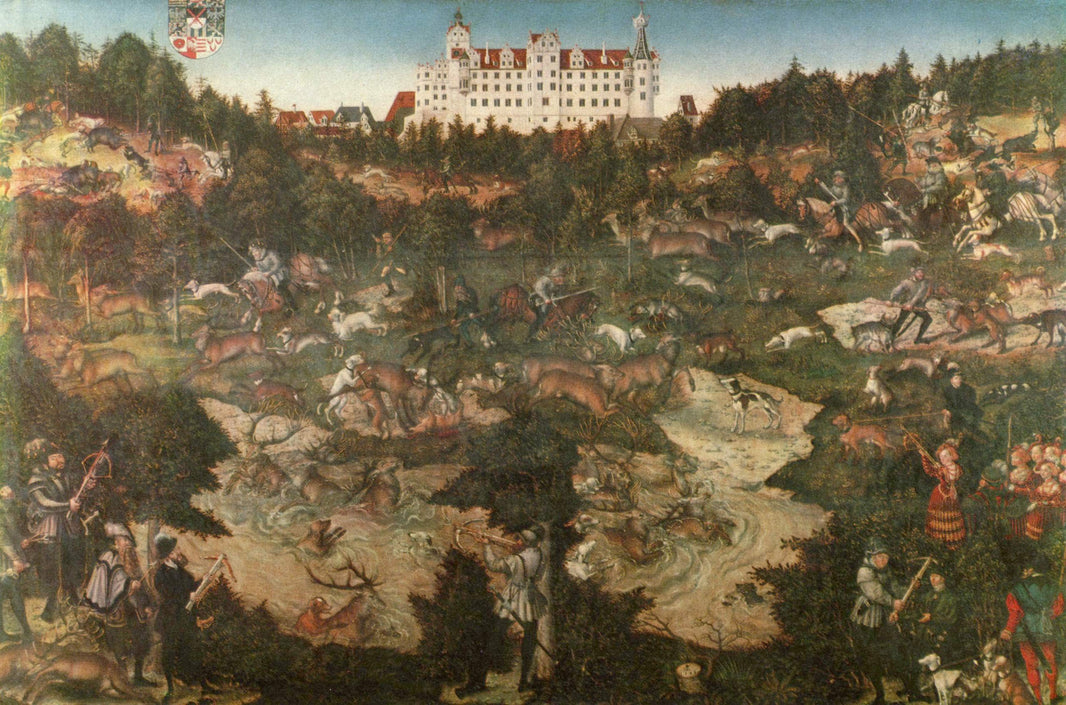 Hunt in Honour of Charles V at the Castle of Torgau by Lucas Cranach the Elder — hand-painted animal oil painting reproduction on canvas