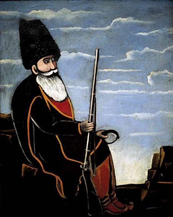 Hunter with a gun and trap by Niko Pirosmani — hand-painted portrait oil painting reproduction on canvas