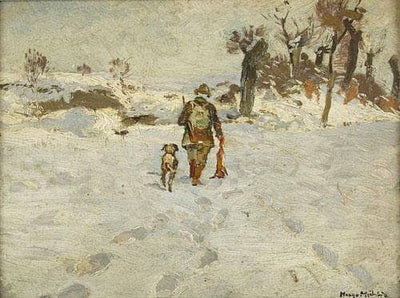 Hunter with dog in the Grafenberg forest by Hugo Mühlig — oil painting reproduction
