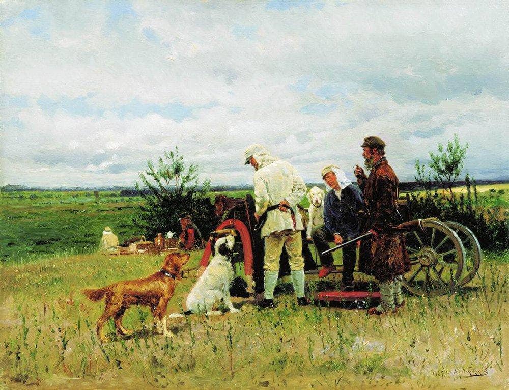 Hunters at Rest by Vladimir Makovsky — hand-painted animal oil painting reproduction on canvas