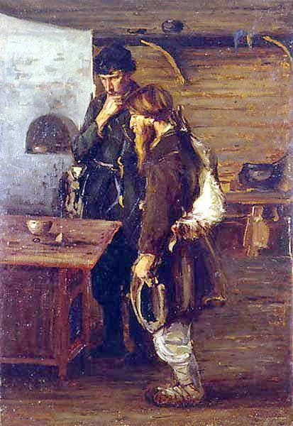 Hunters by Nikolay Bogdanov-Belsky — hand-painted portrait oil painting reproduction on canvas