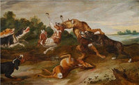 Hunting dogs fighting for a doe by Paul de Vos — hand-painted animal oil painting reproduction on canvas