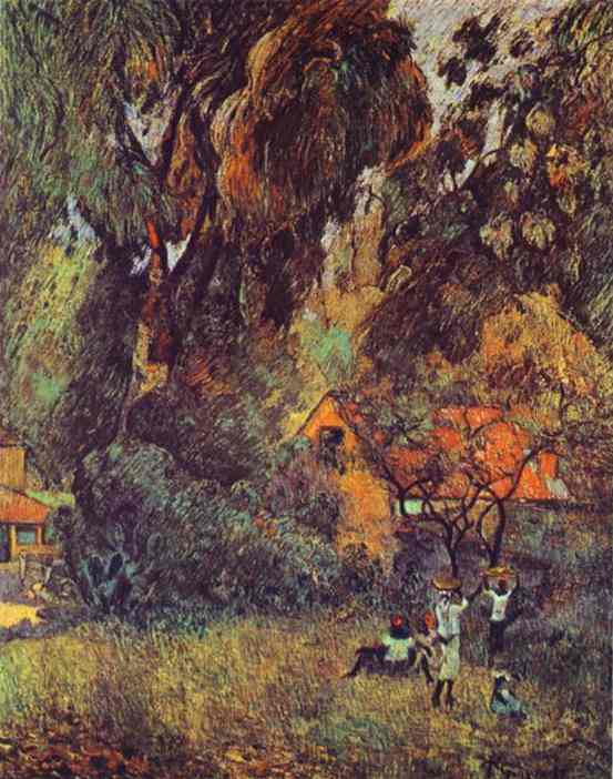 Huts under Trees by Paul Gauguin — hand-painted botanical oil painting reproduction on canvas