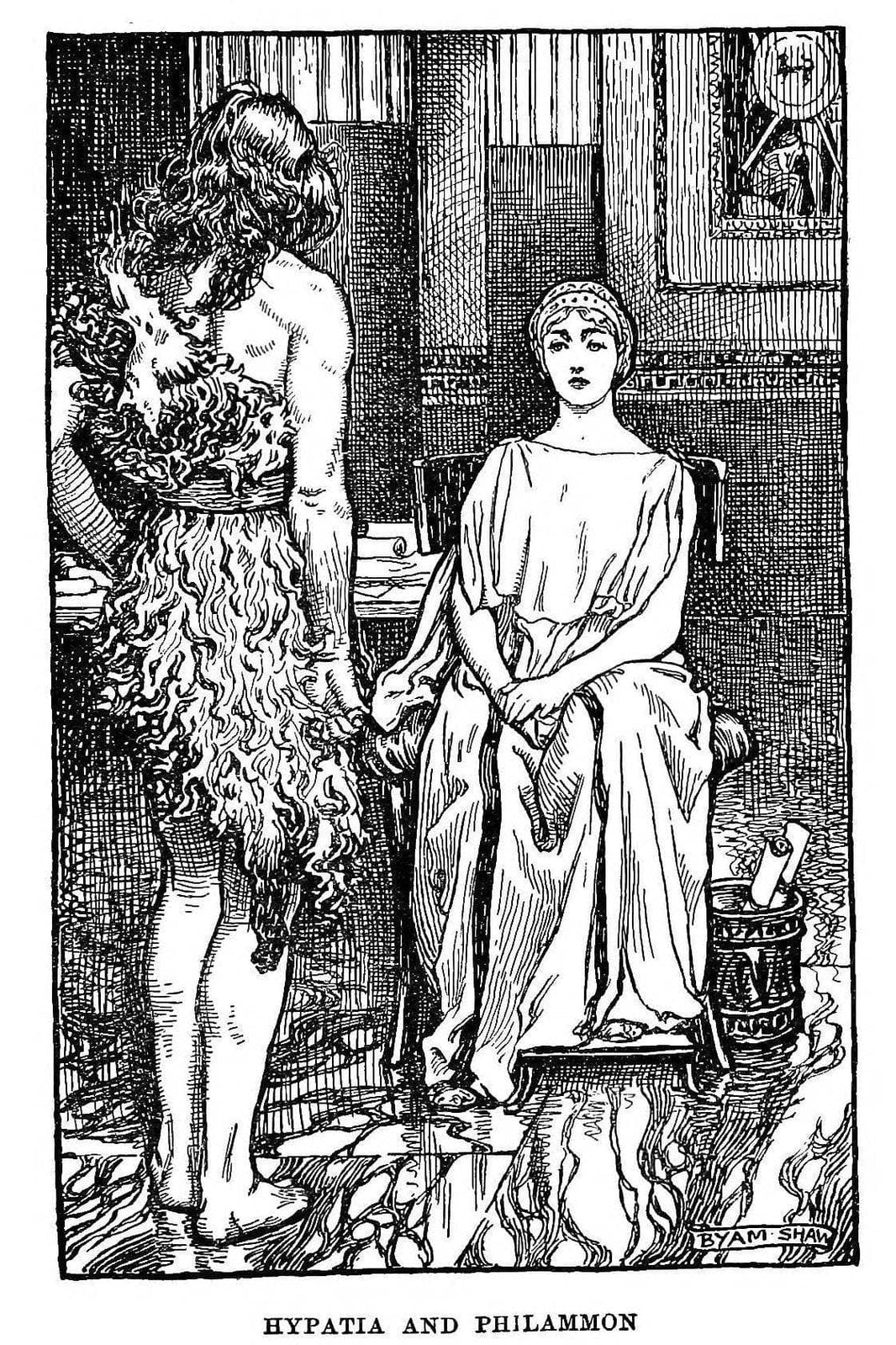 Hypatia and Philammon. Illustration from a 1914 Edition of Charles Kingsley's 1853 Novel Hypatia by Byam Shaw — hand-painted cultural oil painting reproduction on canvas