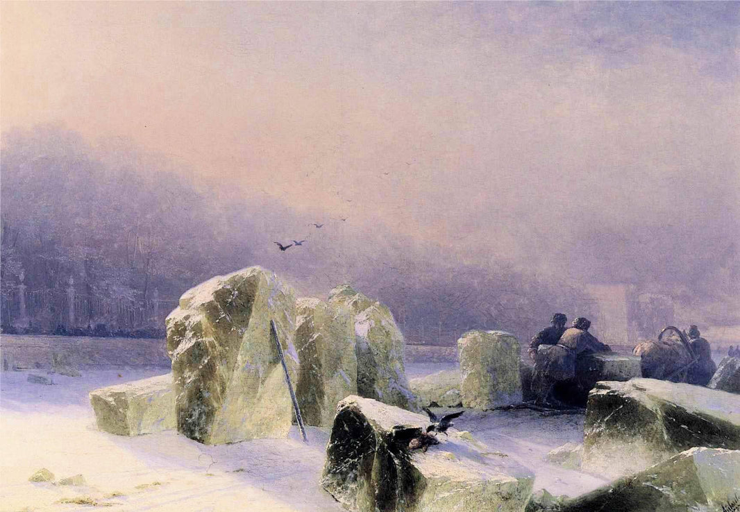 Ice Breakers on the Frozen Neva in St. Petersburg by Ivan Aivazovsky — hand-painted landscape oil painting reproduction on canvas