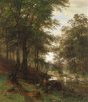 Idyll in the beech forest by Fritz Ebel — forest oil painting wall art, Romanticism