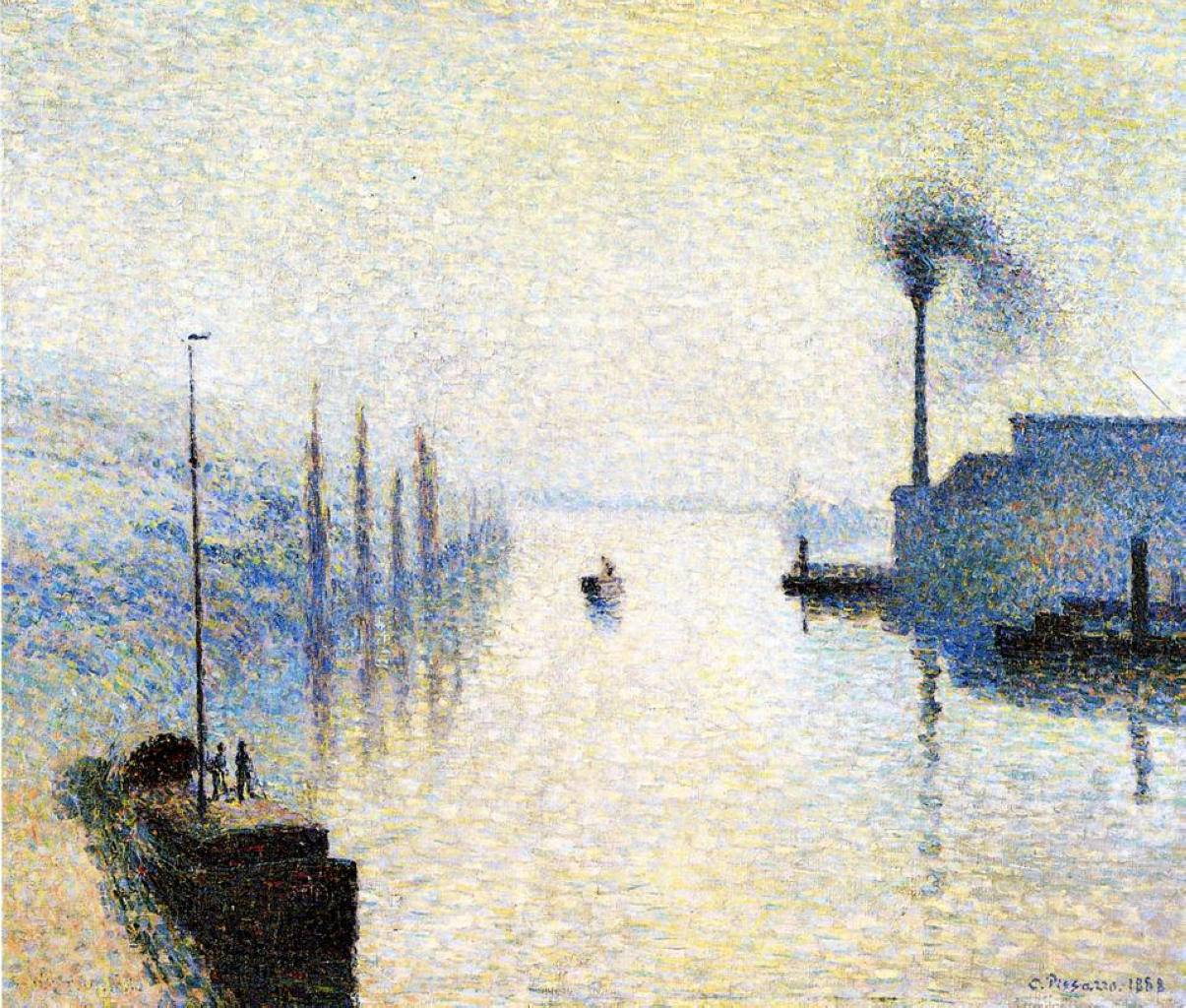 Ile Lacruix, Rouen. Effect of Fog. - Camille Pissarro