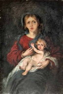 Madonna and Child by Umberto Veruda — children oil painting wall art, Realism