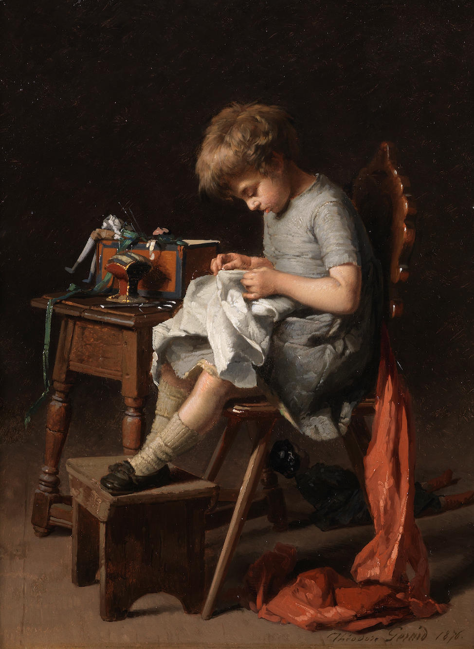The little seamstress by Theodore Gerard — hand-painted portrait oil painting reproduction on canvas
