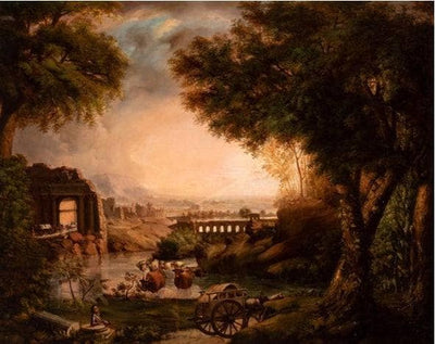 Cows Watering in a Landscape near an Aqueduct in master bedroom