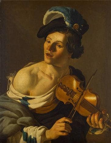 A young man playing the violin by Dirck van Baburen — oil painting reproduction