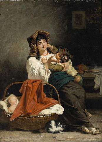 A mother's playful touch by Guerrino Guardabassi, hand-painted portrait oil painting reproduction on canvas