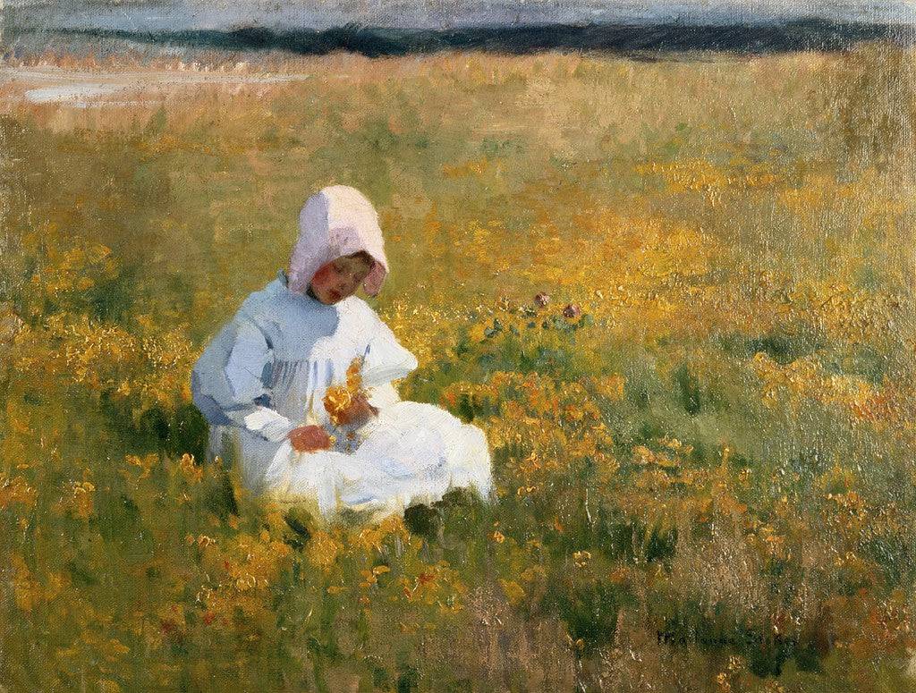In a Field of Buttercups by Marianne Stokes, hand-painted portrait oil painting reproduction on canvas