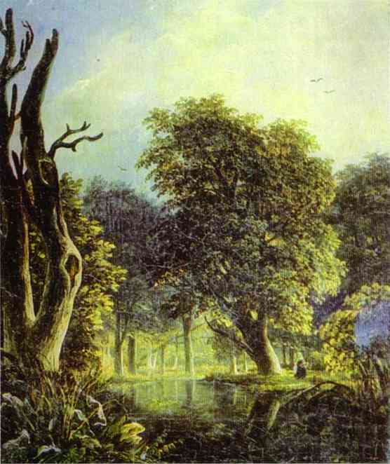 In a Park by Mikhail Lebedev — hand-painted botanical oil painting reproduction on canvas