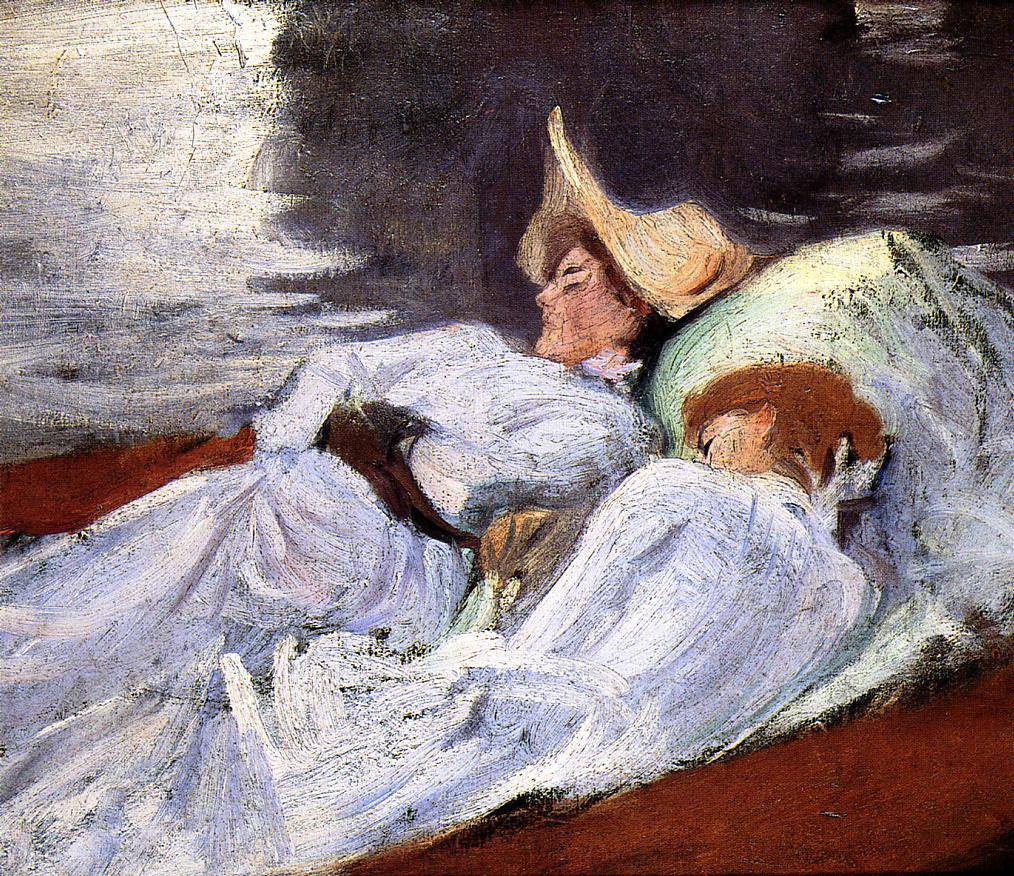 In a Punt by John Singer Sargent, hand-painted portrait oil painting reproduction on canvas