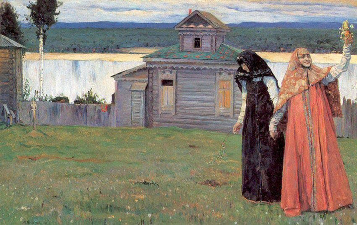 In a Secluded Monastery by Mikhail Nesterov — hand-painted architectural oil painting reproduction on canvas