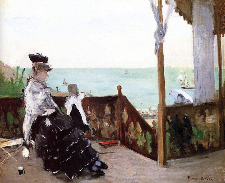 In a Villa at the Seaside by Berthe Morisot — hand-painted landscape oil painting reproduction on canvas