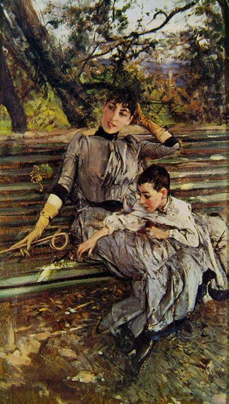In the garden (Alaide and Ottavio Banti) by Giovanni Boldini, hand-painted botanical oil painting reproduction on canvas