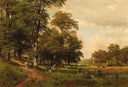 In idyllischer Sommertag am Teich by Fritz Ebel — rural oil painting wall art, Romanticism