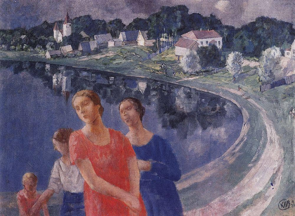 In Shuvalovo by Kuzma Petrov-Vodkin — hand-painted landscape oil painting reproduction on canvas